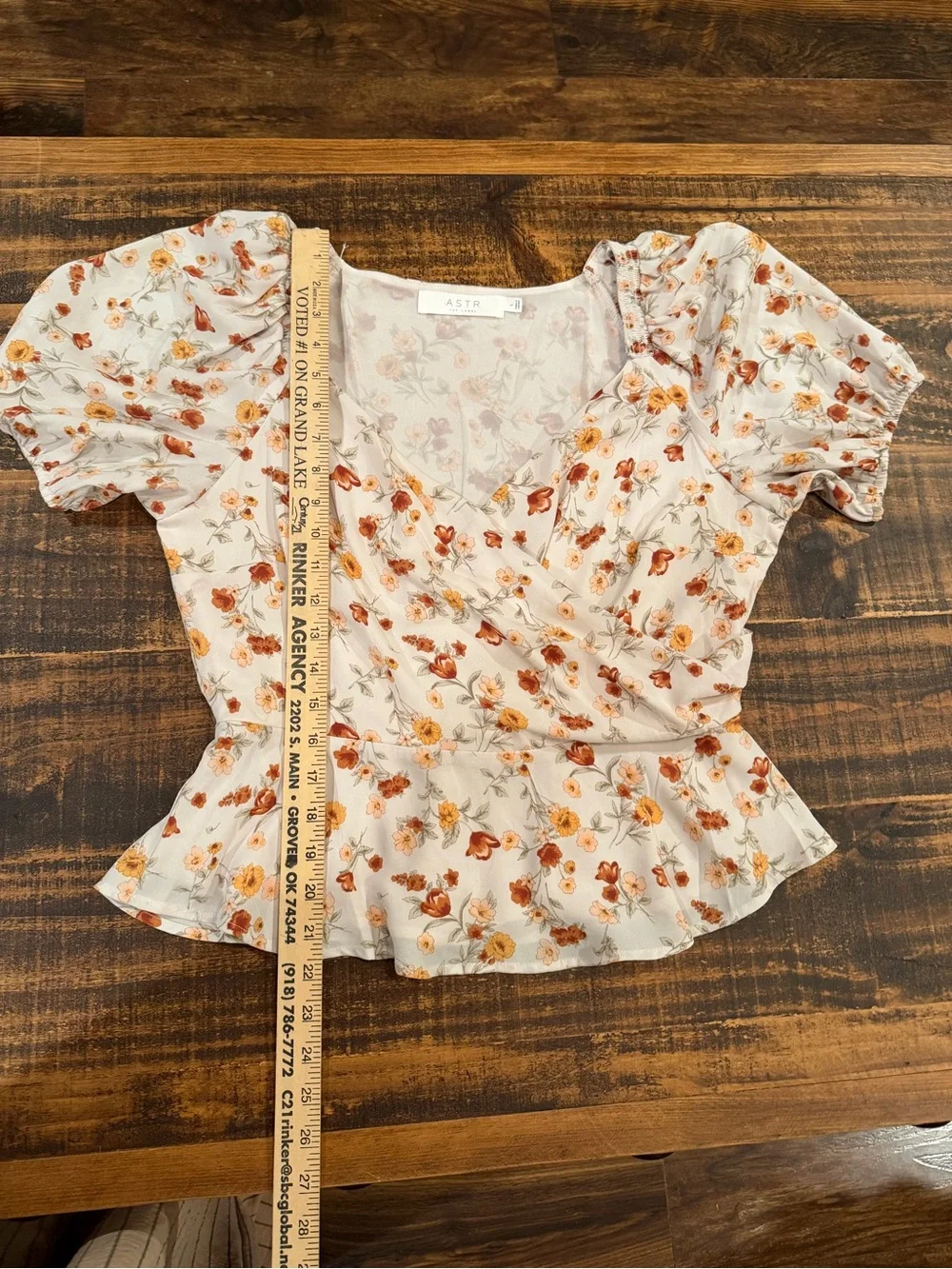 ASTR Cream Floral Wrap Blouse with Orange and Rust Flowers